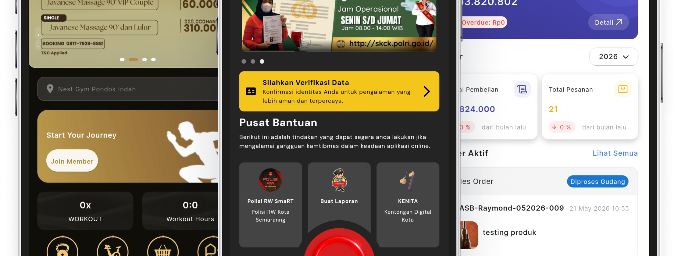 Contoh antarmuka aplikasi pada beberapa perangkat seluler