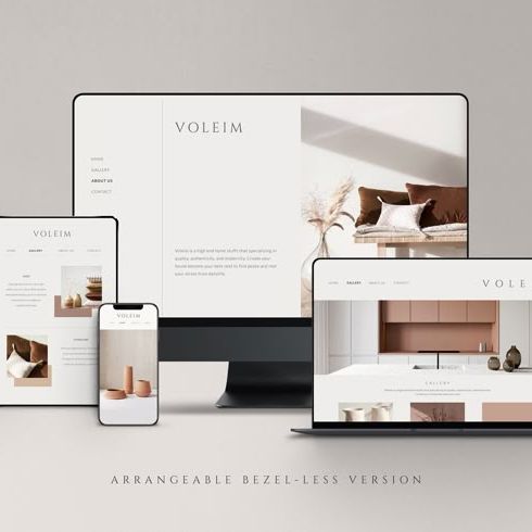 Mockup website interior Voleim pada desktop, tablet, dan ponsel