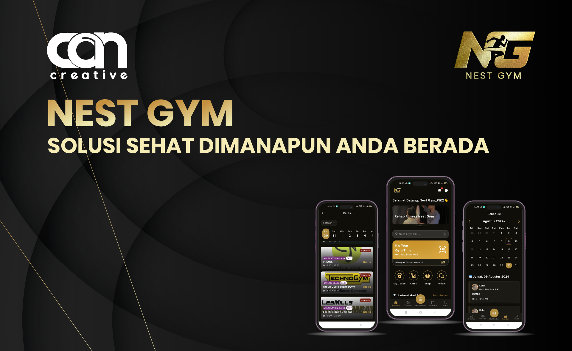 Tampilan aplikasi mobile NEST GYM